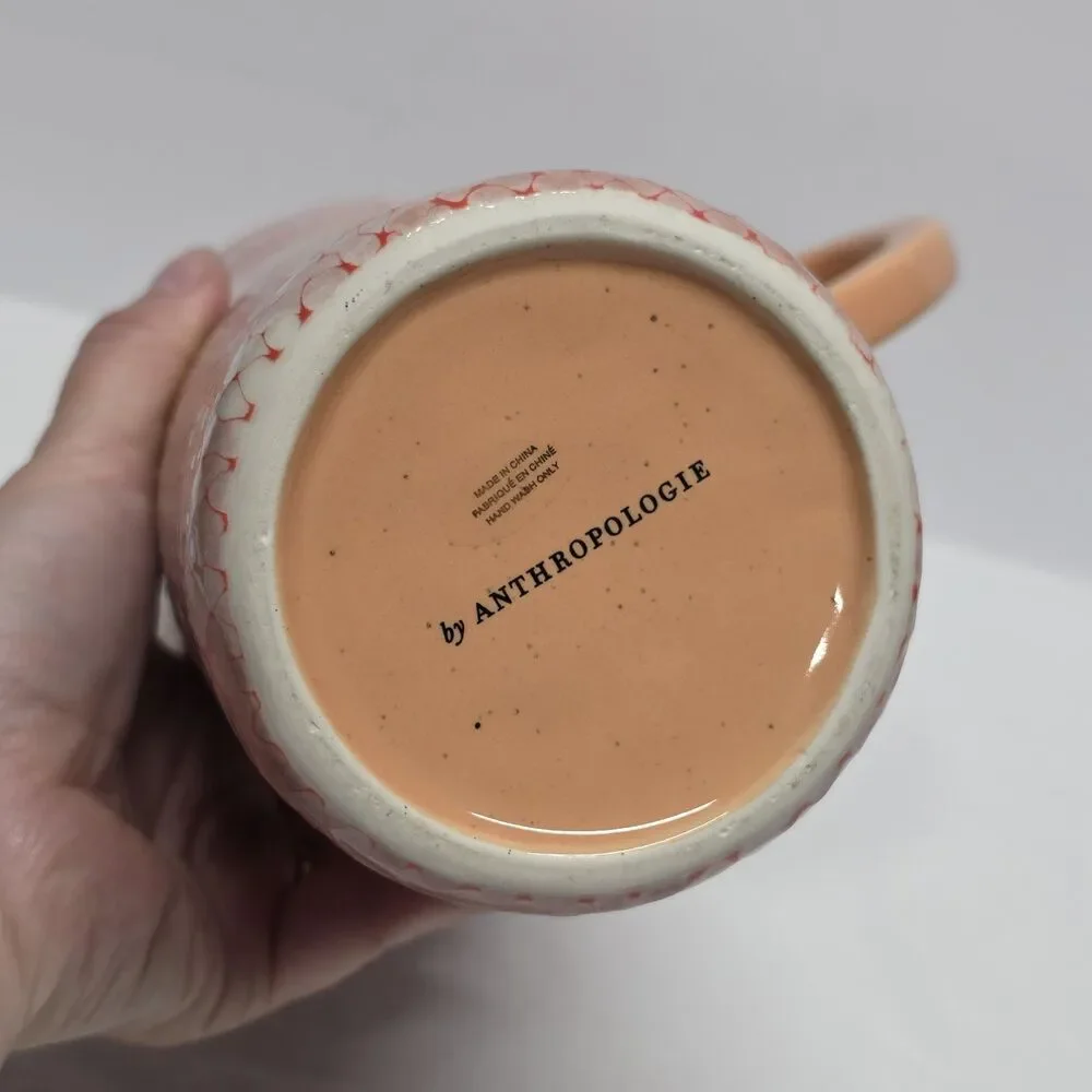 Anthropologie Cora Pitcher Peach Orange Red Honeycomb Stoneware Pottery Retired